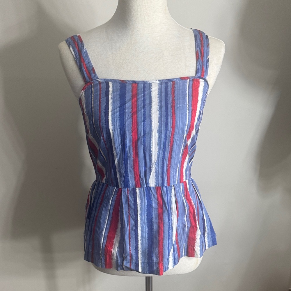 Marc by Marc Jacobs Blue, Red & White Striped Peplum Tank